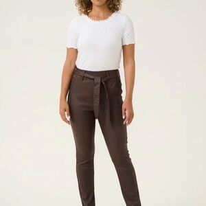Removable Belt Brown Waxed Ankle Pant